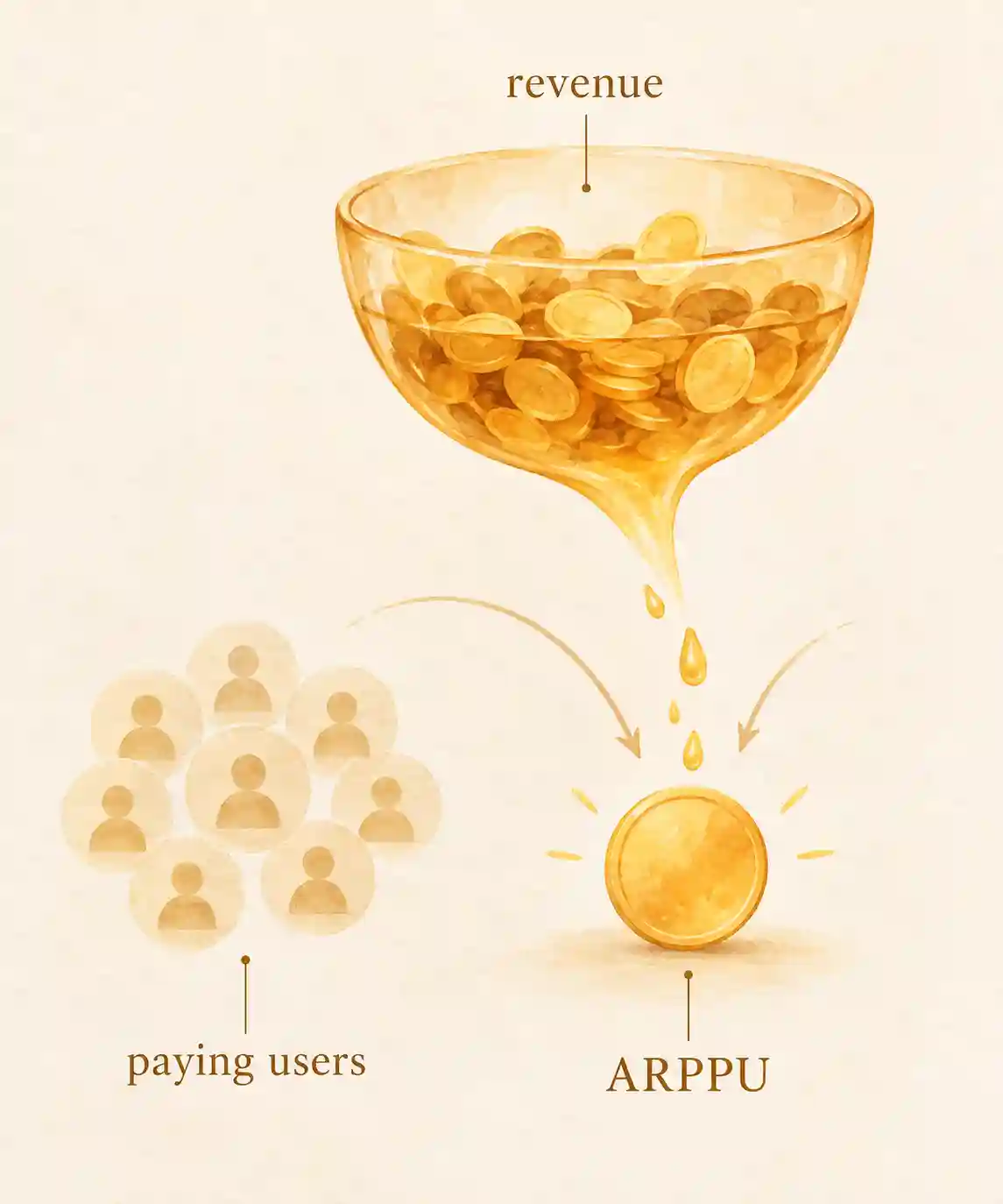 Illustration of app revenue divided across paying users and compared with the full user base